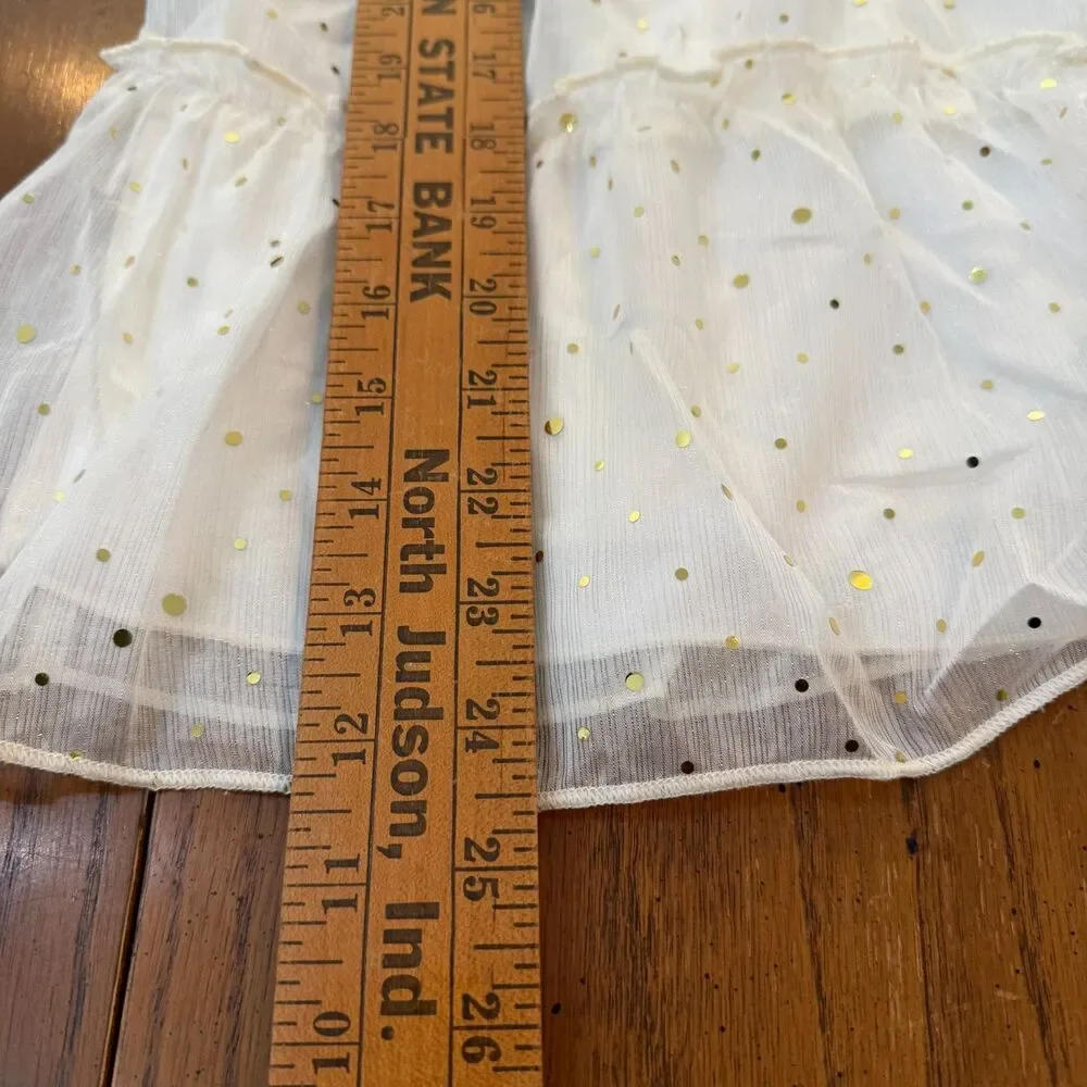 Justice Sequin Tiered Tank Top Ivory Gold Glitter Fairycore Party Size 18